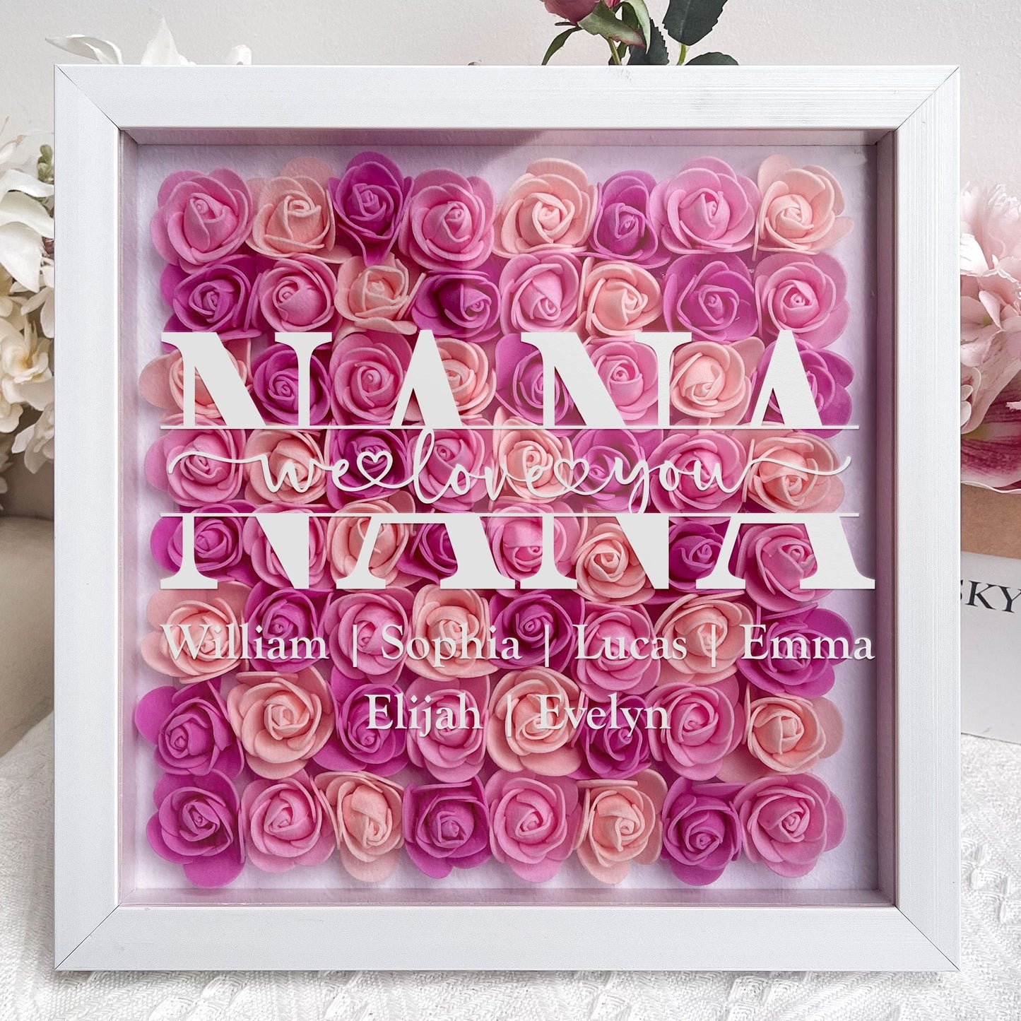 Mama Gift We Love You - Personalized Flower Shadow Box
