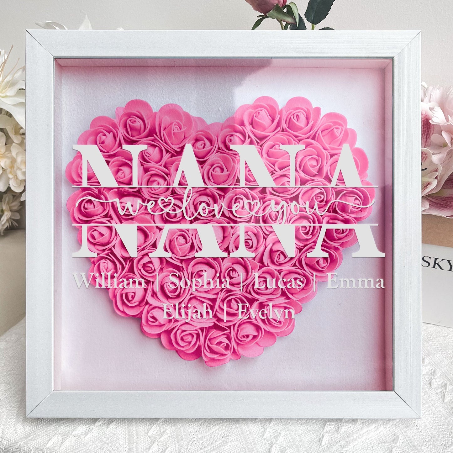 Mama Gift We Love You - Personalized Flower Shadow Box