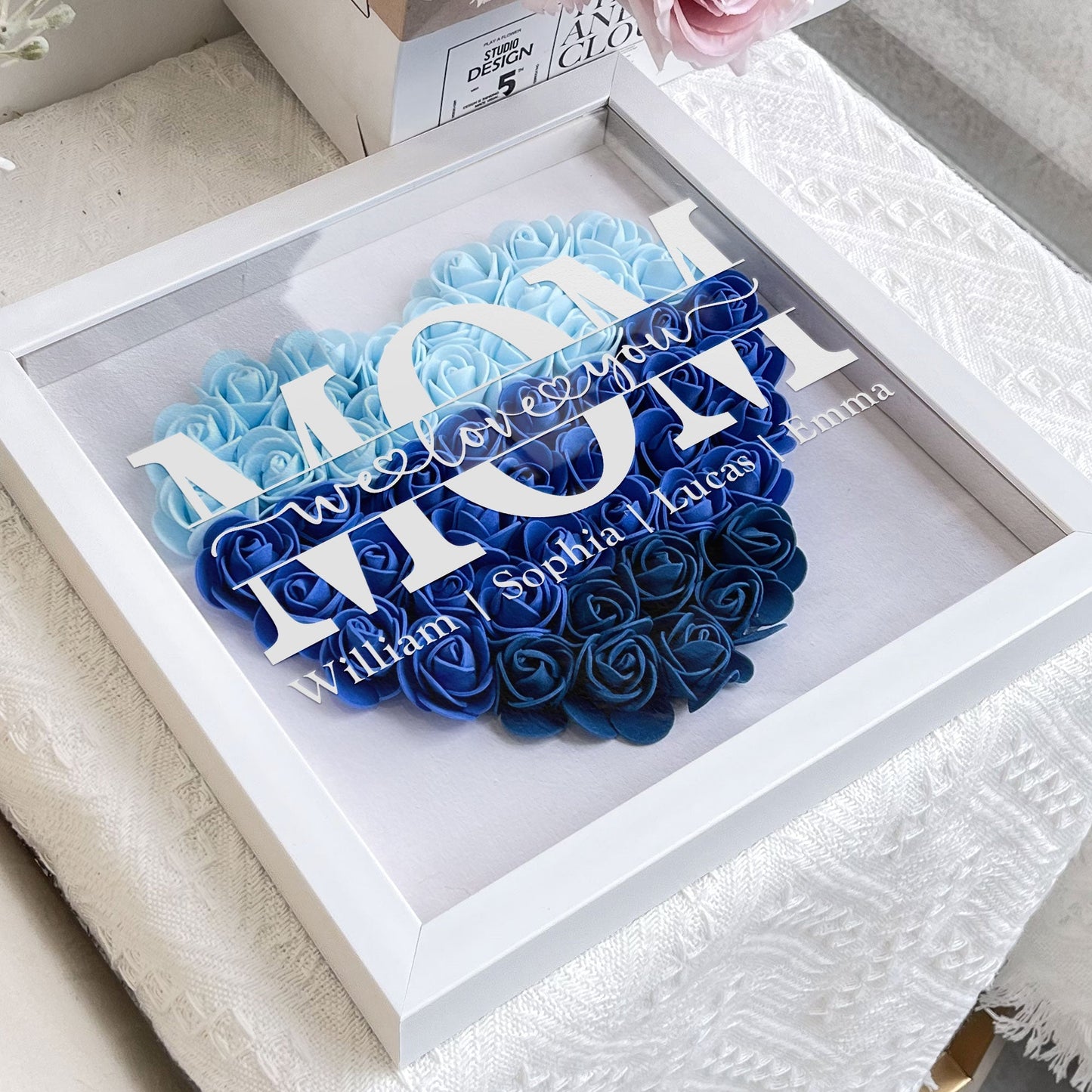 Mama Gift We Love You - Personalized Flower Shadow Box