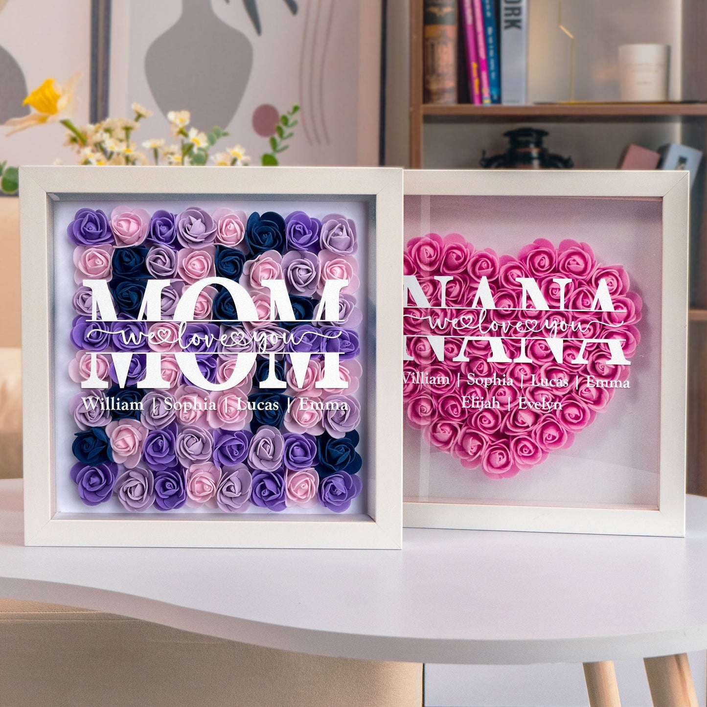 Mama Gift We Love You - Personalized Flower Shadow Box