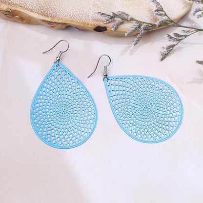 Monochrome Hollow Out Water Drop Earrings Daily Wearring Earrings for Women Fashion