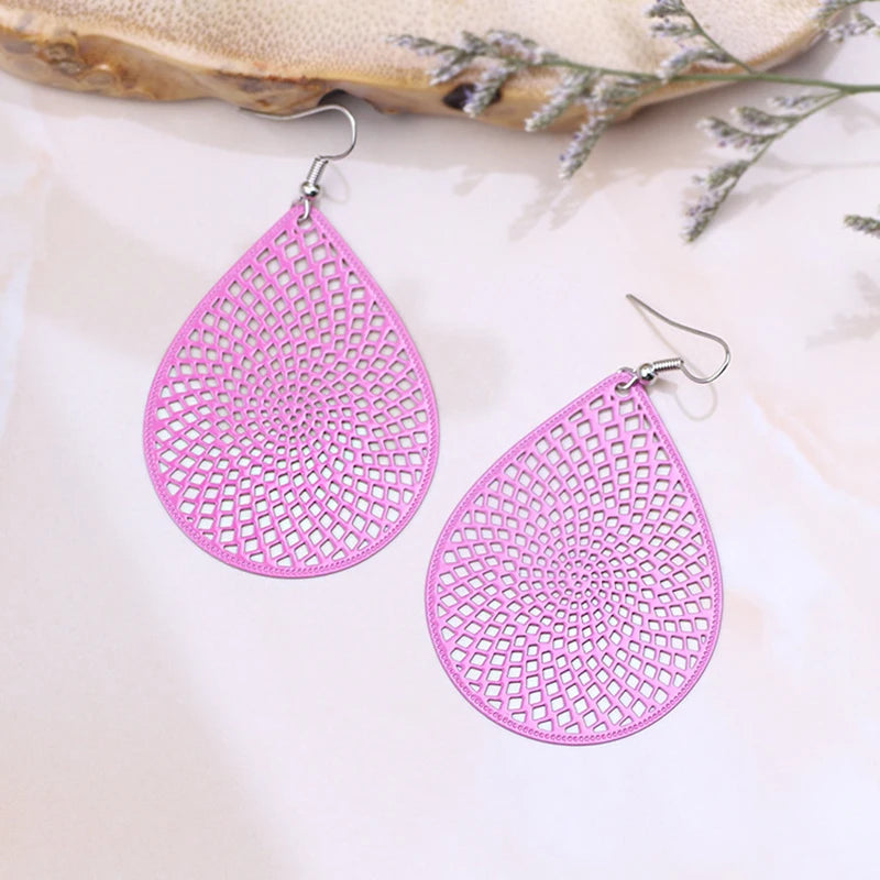 Monochrome Hollow Out Water Drop Earrings Daily Wearring Earrings for Women Fashion