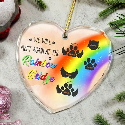 I Crossed The Rainbow Bridge Knowing I Was Loved - Personalized Heart Shaped Glass Ornament