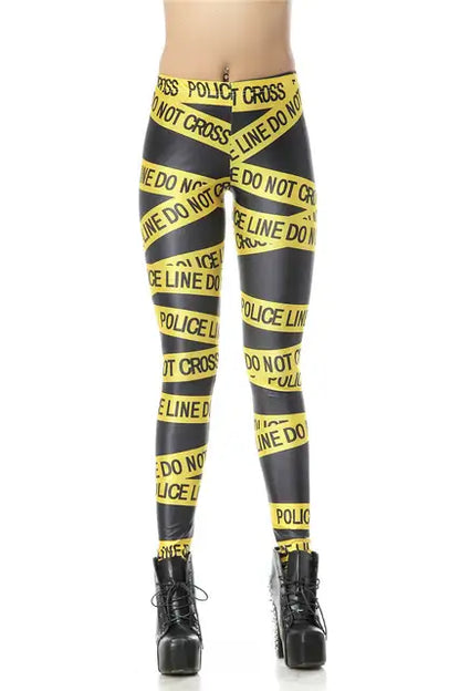 Sexy High Waist Police Line Printed Pants Leggings