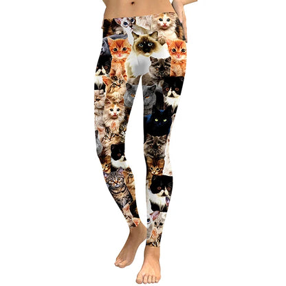 Women Lovely Cat Digital Print Fitness High Waist Workout Pants Leggings