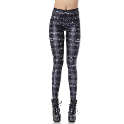 High Waist Sexy Music Note Sheet Digital Printed Fitness Leggings Pants