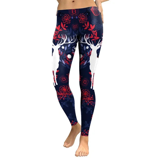 Women Sika Deer Digital Print Animal Fitness Elastic Workout Plus Size Legging