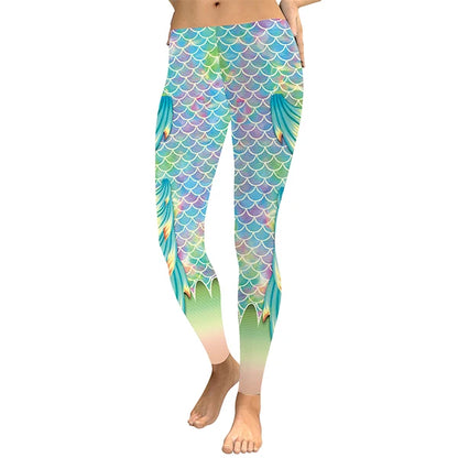 Sexy Mermaid Gradient Fish Scales Digital Print Sporting Workout Pants Leggings