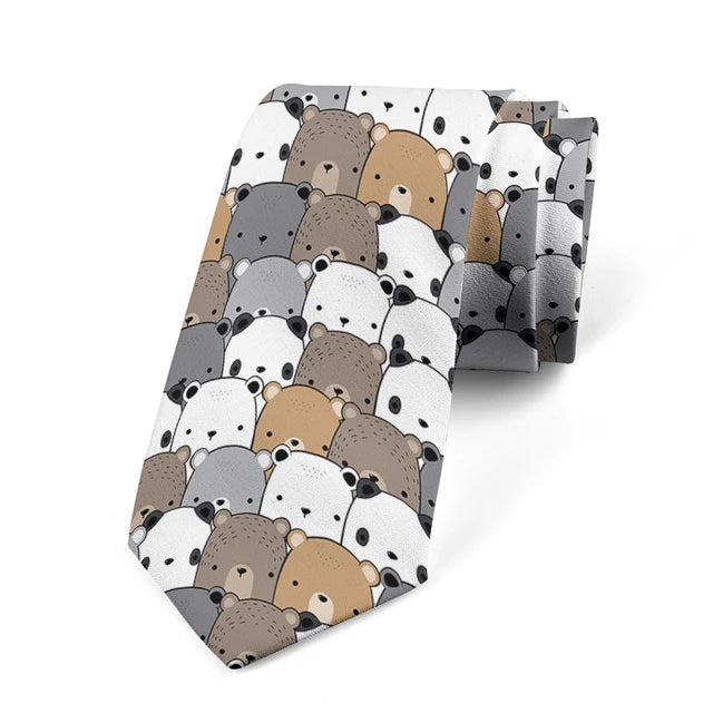 8CM Men Cartoon Bear Printed Slim Formal Necktie Ties