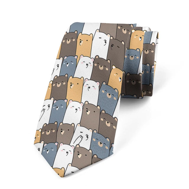 8CM Men Cartoon Bear Printed Slim Formal Necktie Ties