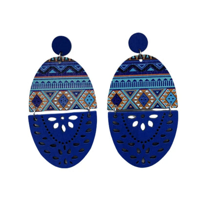 Bohemian Women Retro Ethnic Wooden Long Printed Hollow Earrings Gift