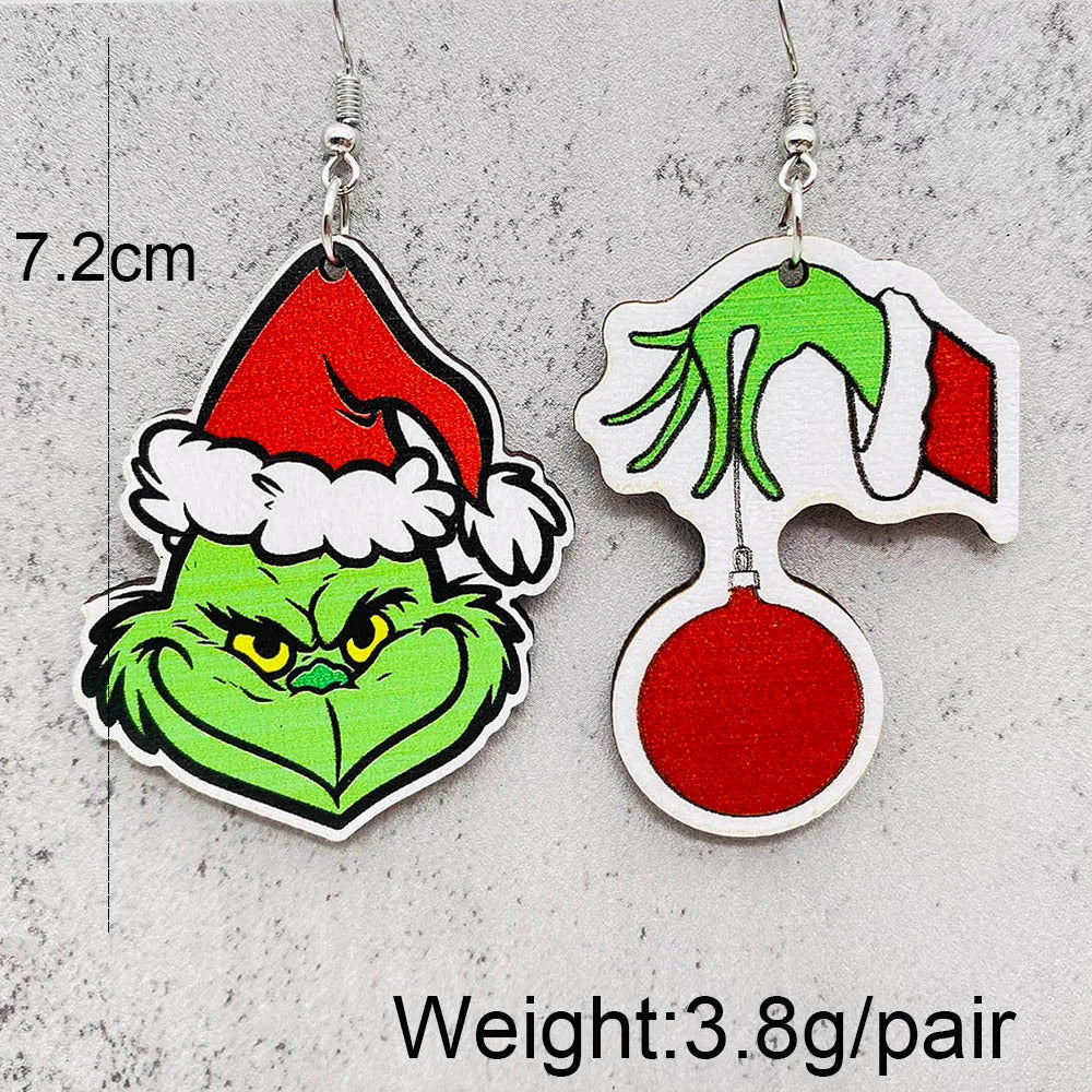 Women Hat Movie Cartoon Characters Christmas Wood Earrinings Decor Gifts