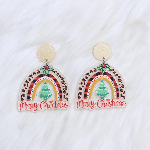 Women Geometry G.U.N Coconut Tree Christmas Hat Hair HO Leopard Pattern Rainbow Earrings