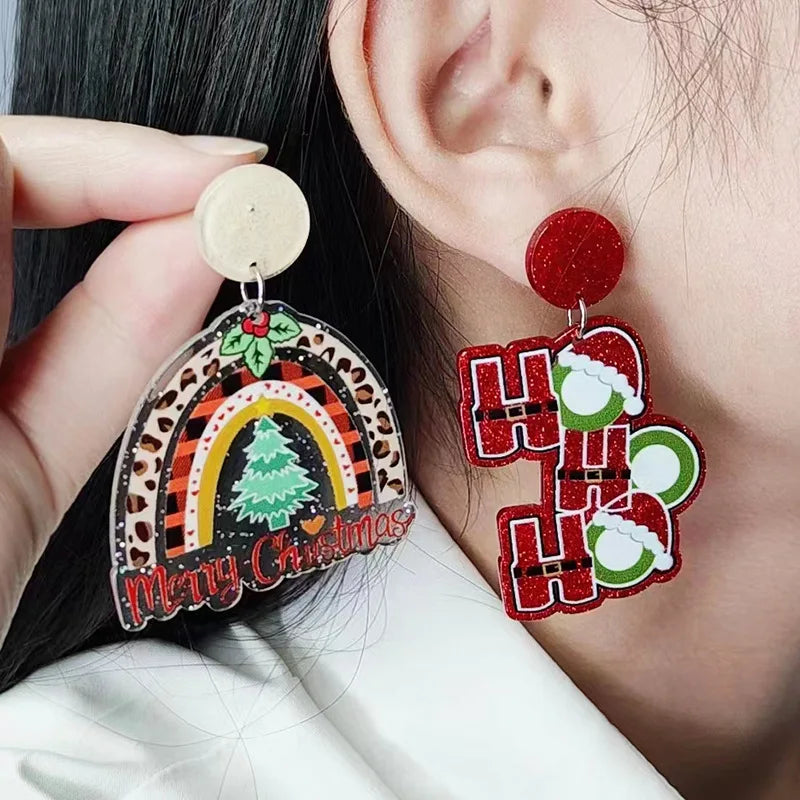 Women Geometry G.U.N Coconut Tree Christmas Hat Hair HO Leopard Pattern Rainbow Earrings