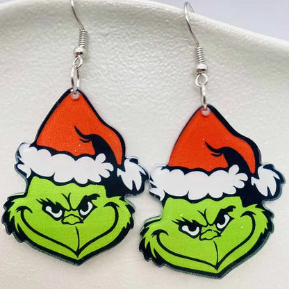 Women Christmas Santa Claus HO Green Earrings Decorative Gifts