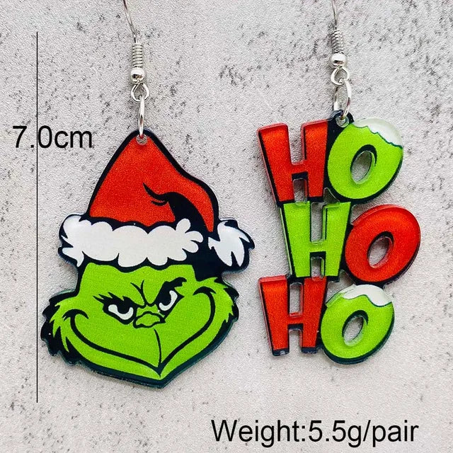 Women Christmas Santa Claus HO Green Earrings Decorative Gifts