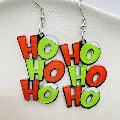 Women Christmas Santa Claus HO Green Earrings Decorative Gifts