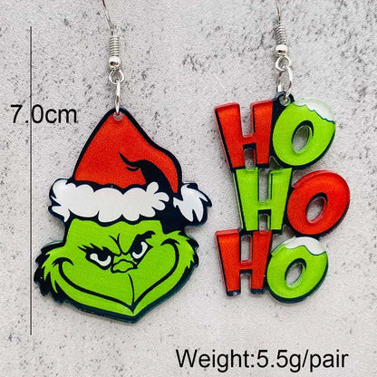 Women Christmas Santa Claus HO Green Earrings Decorative Gifts