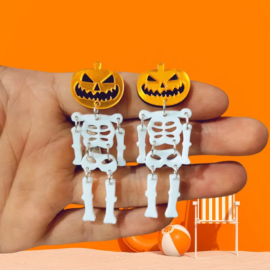 Women Halloween Pumpkin Head Skull Splicing Sparkling Earrings Gifts