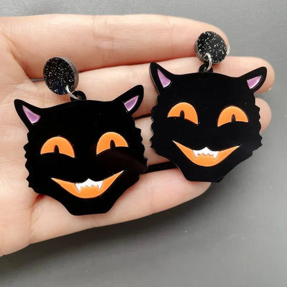 Women Halloween Cat Ghost Doll Skeleton Mouth Pumpkin Lips Tongue Earrings