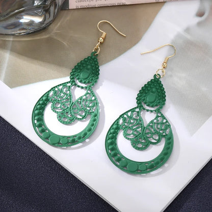 Women Hollow out Bohemian Fashion Green Spray Retro Ethnic Style Earrings