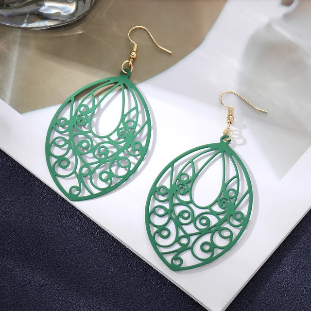 Women Hollow out Bohemian Fashion Green Spray Retro Ethnic Style Earrings