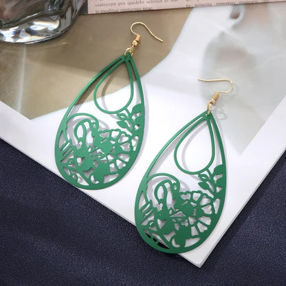 Women Hollow out Bohemian Fashion Green Spray Retro Ethnic Style Earrings