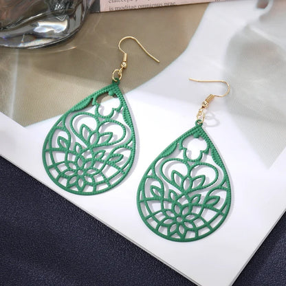 Women Hollow out Bohemian Fashion Green Spray Retro Ethnic Style Earrings