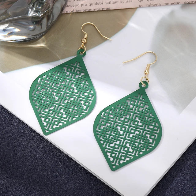 Women Hollow out Bohemian Fashion Green Spray Retro Ethnic Style Earrings