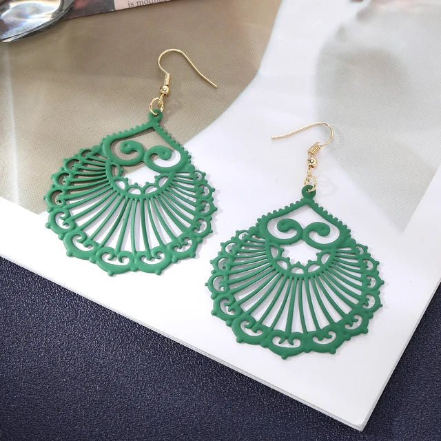 Women Hollow out Bohemian Fashion Green Spray Retro Ethnic Style Earrings