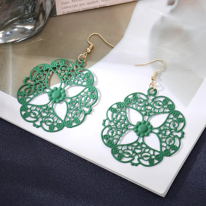 Women Hollow out Bohemian Fashion Green Spray Retro Ethnic Style Earrings