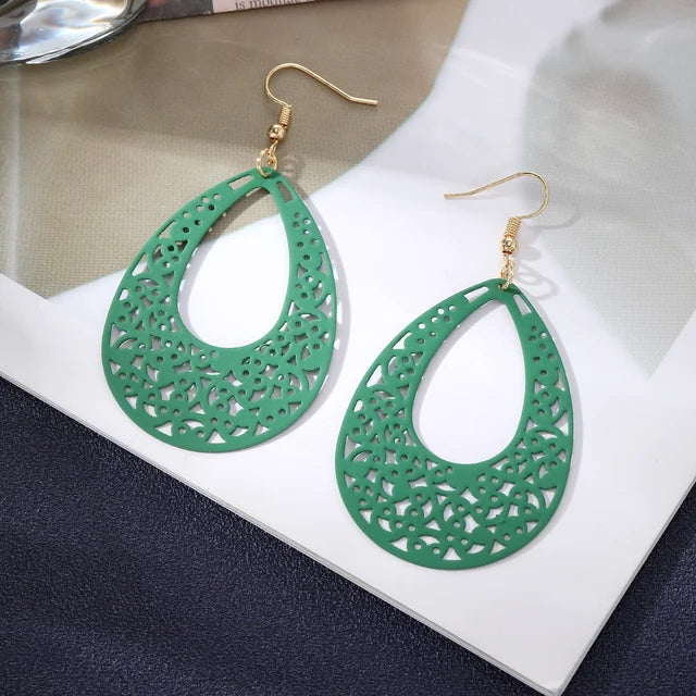 Women Hollow out Bohemian Fashion Green Spray Retro Ethnic Style Earrings