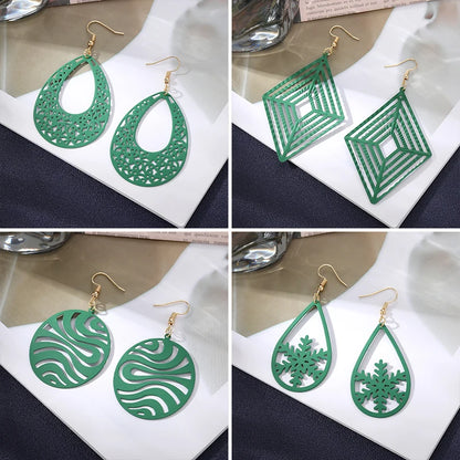 Women Hollow out Bohemian Fashion Green Spray Retro Ethnic Style Earrings