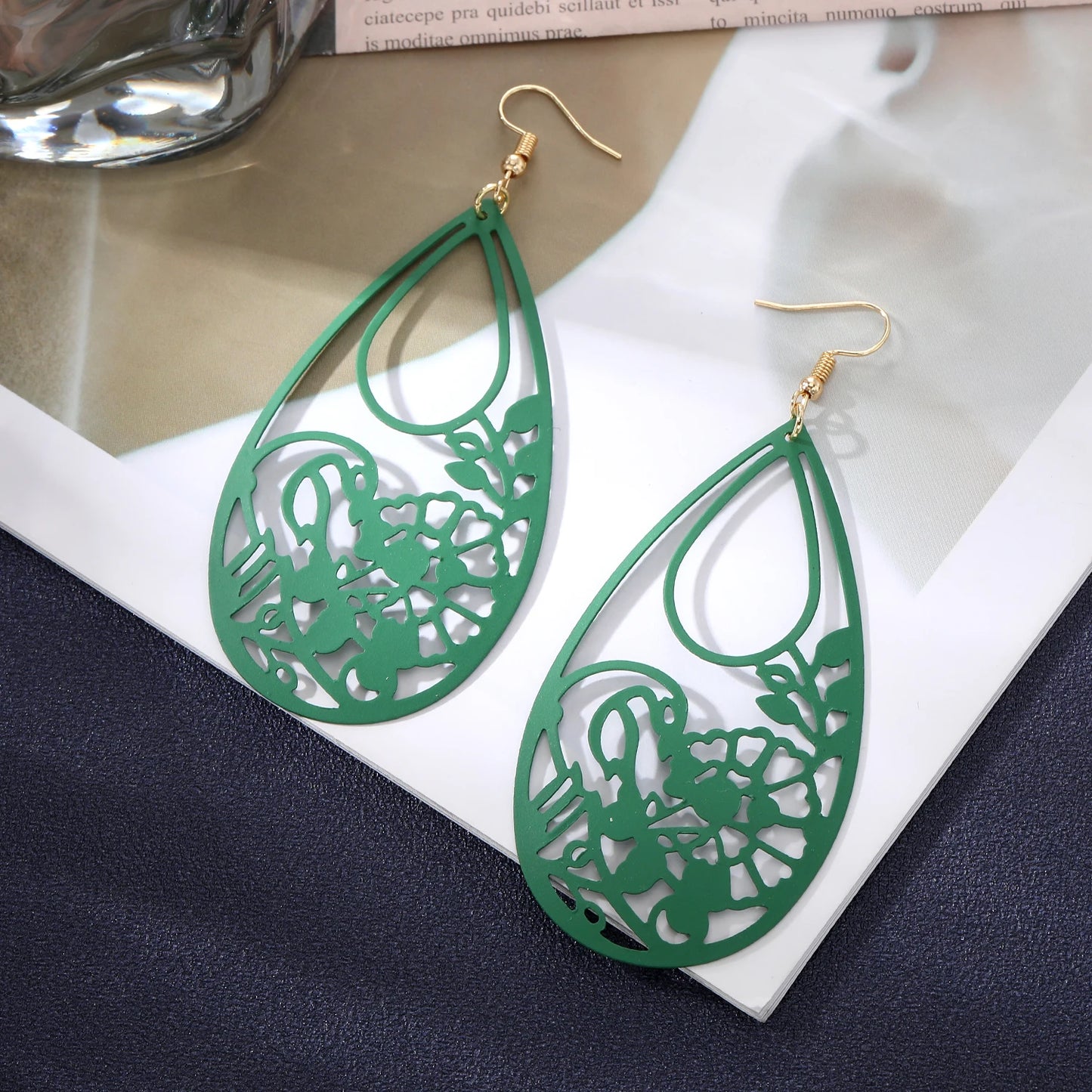 Women Hollow out Bohemian Fashion Green Spray Retro Ethnic Style Earrings