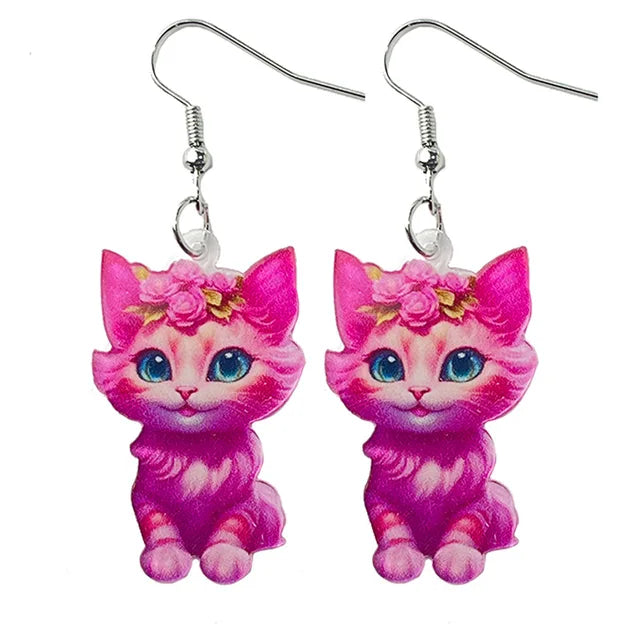 Women Funny Cat Pink Disco Laser Ball Moon Alien Spaceship Earrings