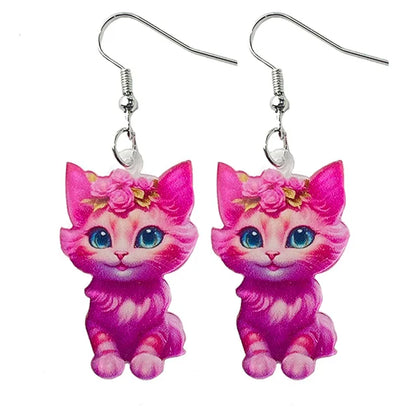 Women Funny Cat Pink Disco Laser Ball Moon Alien Spaceship Earrings