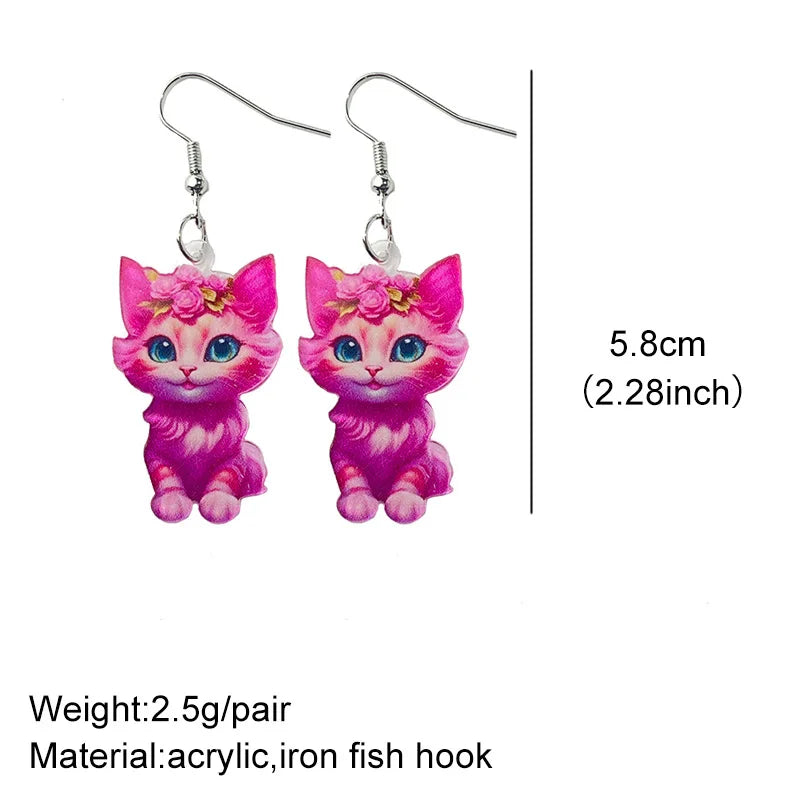 Women Funny Cat Pink Disco Laser Ball Moon Alien Spaceship Earrings