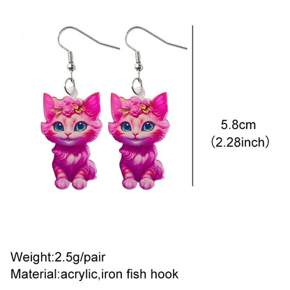 Women Funny Cat Pink Disco Laser Ball Moon Alien Spaceship Earrings