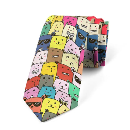 8cm Men Cartoon Bear Printed Fashion Wedding Novelty Necktie Ties