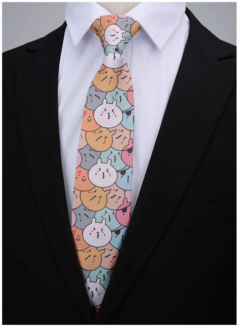 8cm Men Cartoon Bear Printed Fashion Wedding Novelty Necktie Ties