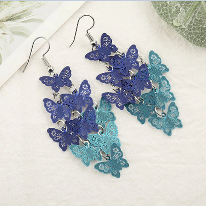 Fashion Butterfly Mixed Color Bohemia Long Dangle Hook Earrings