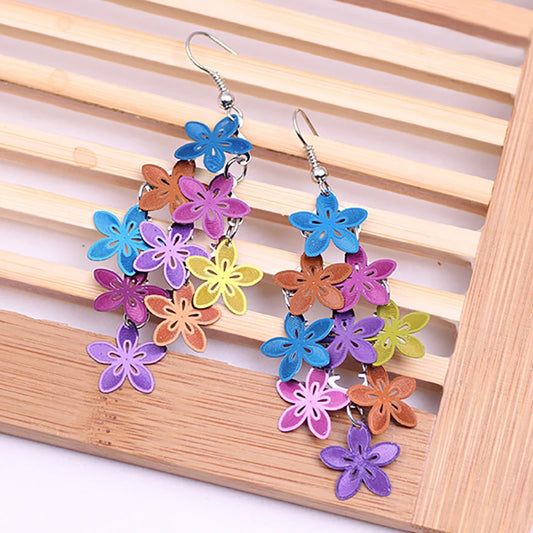 Women Fresh Flower Mixed Color Tassel Long Dangle Fashion Earrings