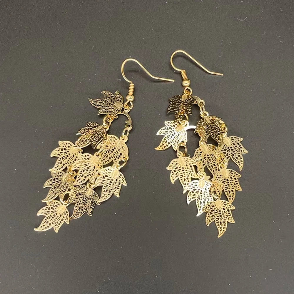 Women Fashion Maple Leaf Gold-color Earrings