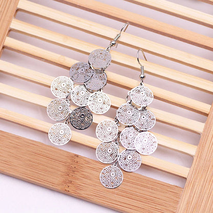 Women Fashion Round Flower Hollow Out Filigree Earrings