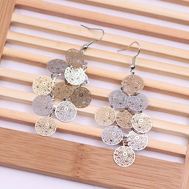 Women Fashion Round Flower Hollow Out Filigree Earrings