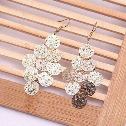 Women Fashion Round Flower Hollow Out Filigree Earrings