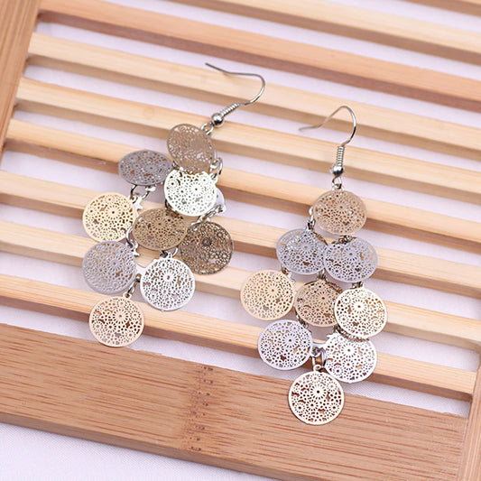 Women Fashion Round Flower Hollow Out Filigree Earrings