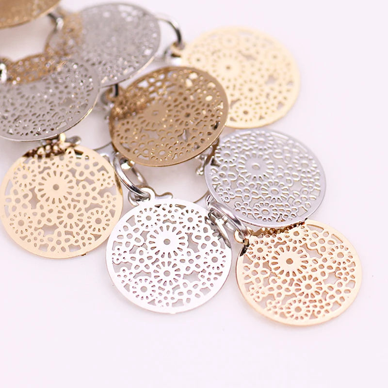 Women Fashion Round Flower Hollow Out Filigree Earrings