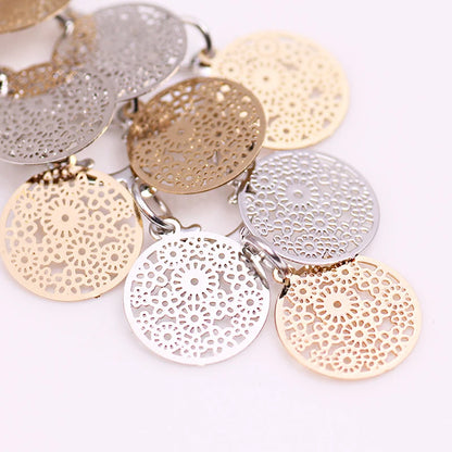 Women Fashion Round Flower Hollow Out Filigree Earrings