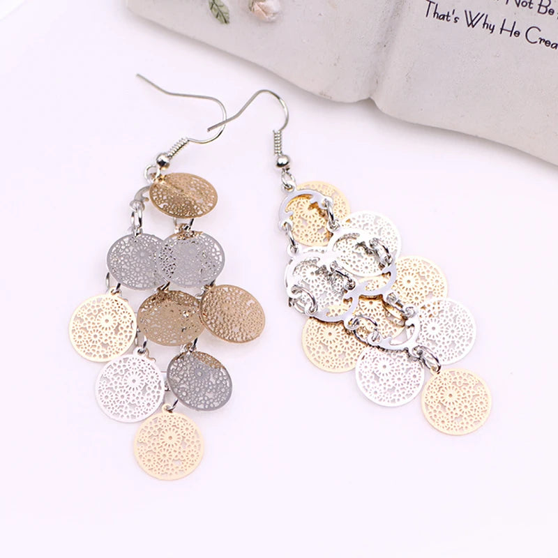 Women Fashion Round Flower Hollow Out Filigree Earrings